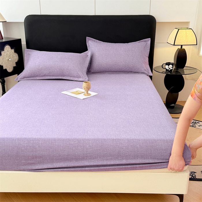 91家纺网 家纺一手货源 找家纺 梦舒羽 2025新款原麻床笠机洗家用防滑透气四季款床罩床垫床单保护套 罗兰紫