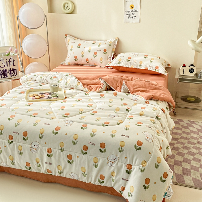 91家纺网 家纺一手货源 找家纺 梵克保罗 2025新款水洗棉糯小棉夏被夏被四件套四季被春秋被单人学生双人被子被芯 旺事如意