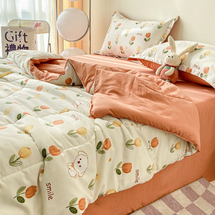 91家纺网 家纺一手货源 找家纺 梵克保罗 2025新款水洗棉糯小棉夏被夏被四件套四季被春秋被单人学生双人被子被芯 旺事如意