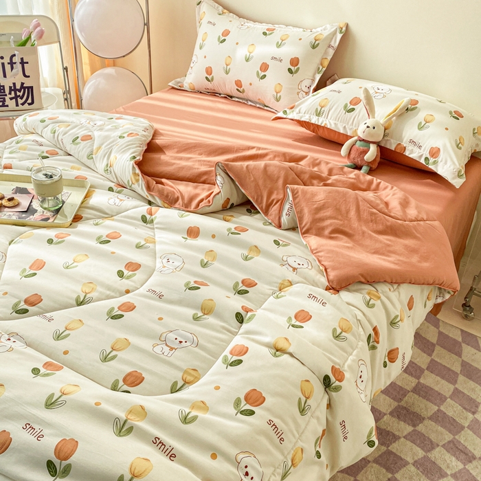 91家纺网 家纺一手货源 找家纺 梵克保罗 2025新款水洗棉糯小棉夏被夏被四件套四季被春秋被单人学生双人被子被芯 旺事如意