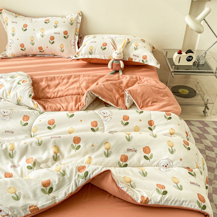 91家纺网 家纺一手货源 找家纺 梵克保罗 2025新款水洗棉糯小棉夏被夏被四件套四季被春秋被单人学生双人被子被芯 旺事如意