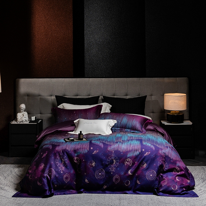 91家纺网 家纺一手货源 找家纺 黑白森林 2025新款100S全棉纯棉双股色经色纬大提花四件套 璀璨星河