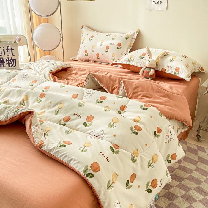 91家纺网 家纺一手货源 找家纺 梵克保罗 2025新款水洗棉糯小棉夏被夏被四件套四季被春秋被单人学生双人被子被芯 旺事如意