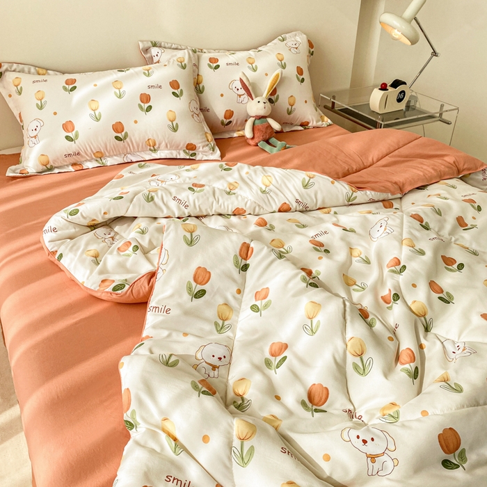 91家纺网 家纺一手货源 找家纺 梵克保罗 2025新款水洗棉糯小棉夏被夏被四件套四季被春秋被单人学生双人被子被芯 旺事如意