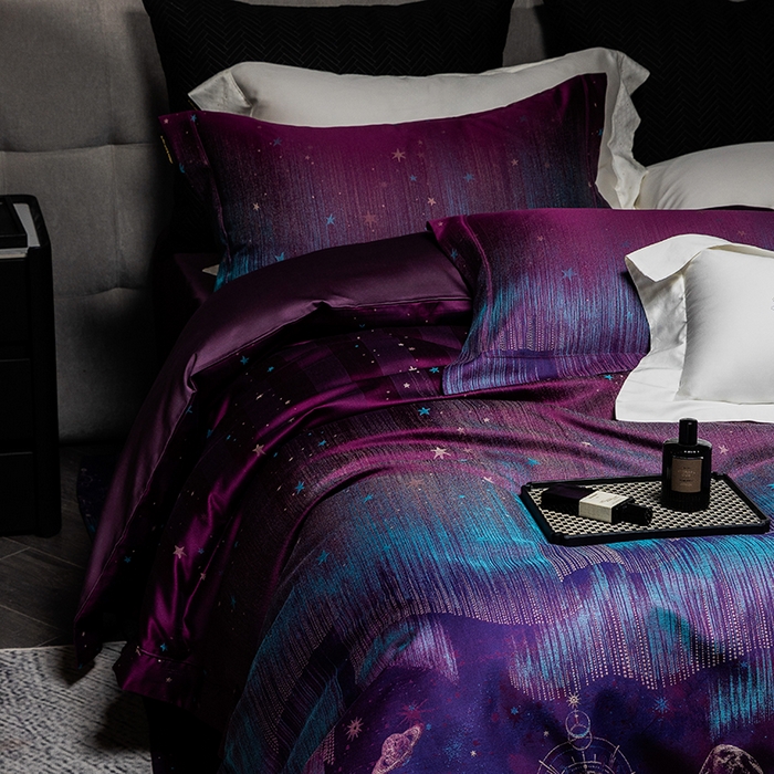 91家纺网 家纺一手货源 找家纺 黑白森林 2025新款100S全棉纯棉双股色经色纬大提花四件套 璀璨星河