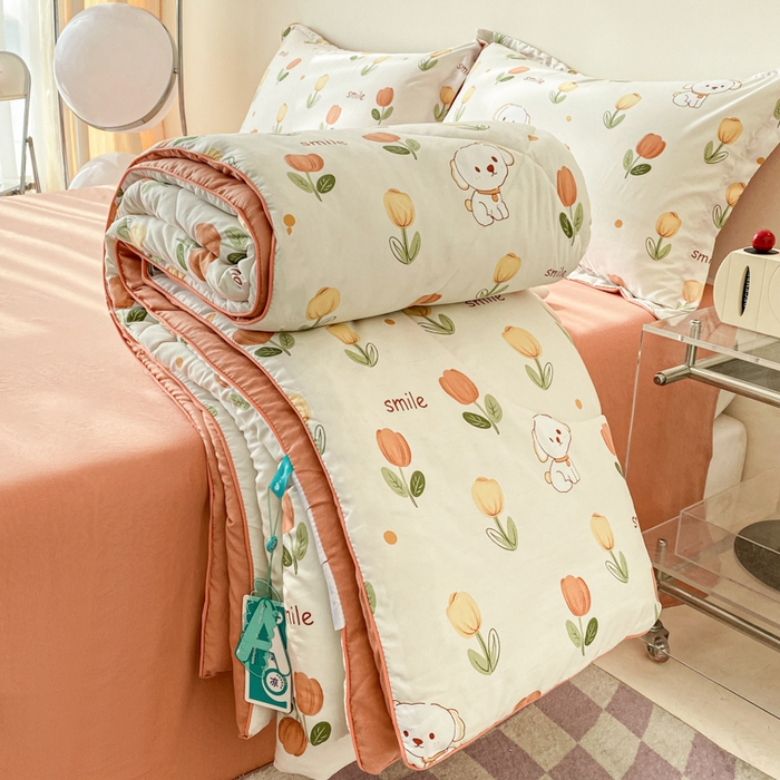 91家纺网 家纺一手货源 找家纺 梵克保罗 2025新款水洗棉糯小棉夏被夏被四件套四季被春秋被单人学生双人被子被芯 旺事如意