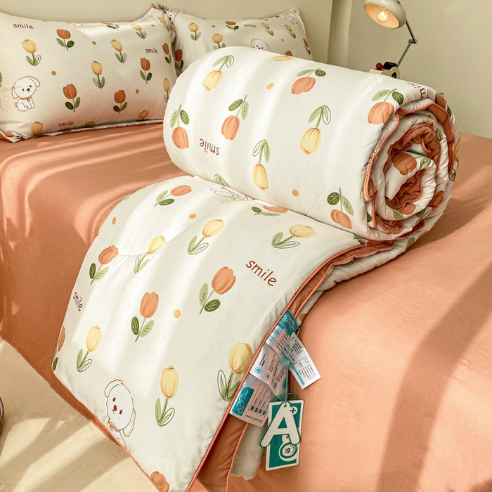 91家纺网 家纺一手货源 找家纺 梵克保罗 2025新款水洗棉糯小棉夏被夏被四件套四季被春秋被单人学生双人被子被芯 旺事如意