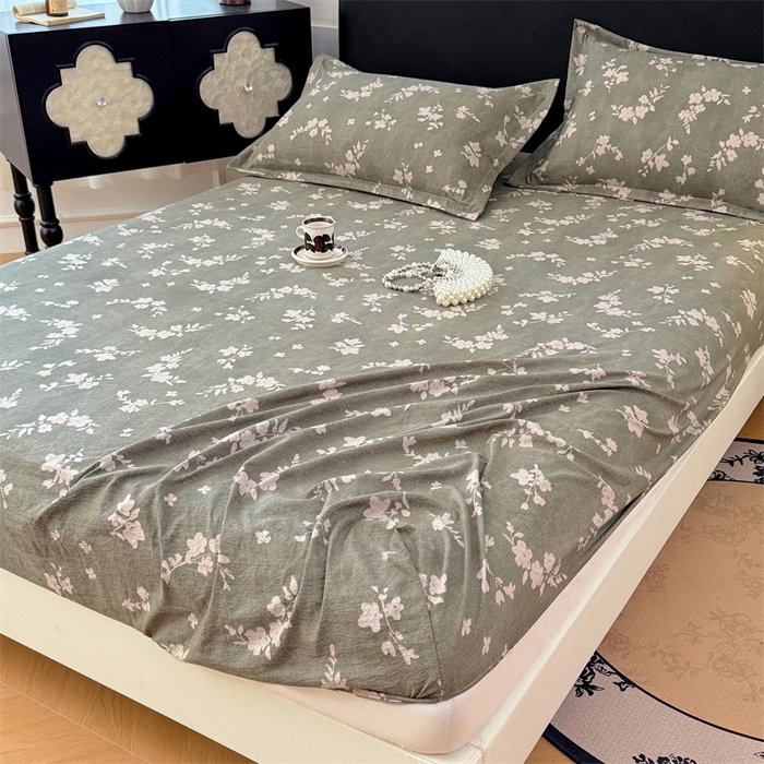 91家纺网 家纺一手货源 找家纺 梦舒羽 2025新款原麻床笠机洗家用防滑透气四季款床罩床垫床单保护套 曼妙花园