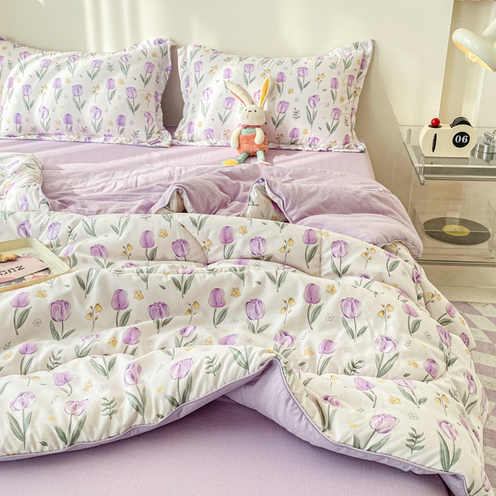 91家纺网 家纺一手货源 找家纺 梵克保罗 2025新款水洗棉糯小棉夏被夏被四件套四季被春秋被单人学生双人被子被芯 香芋紫