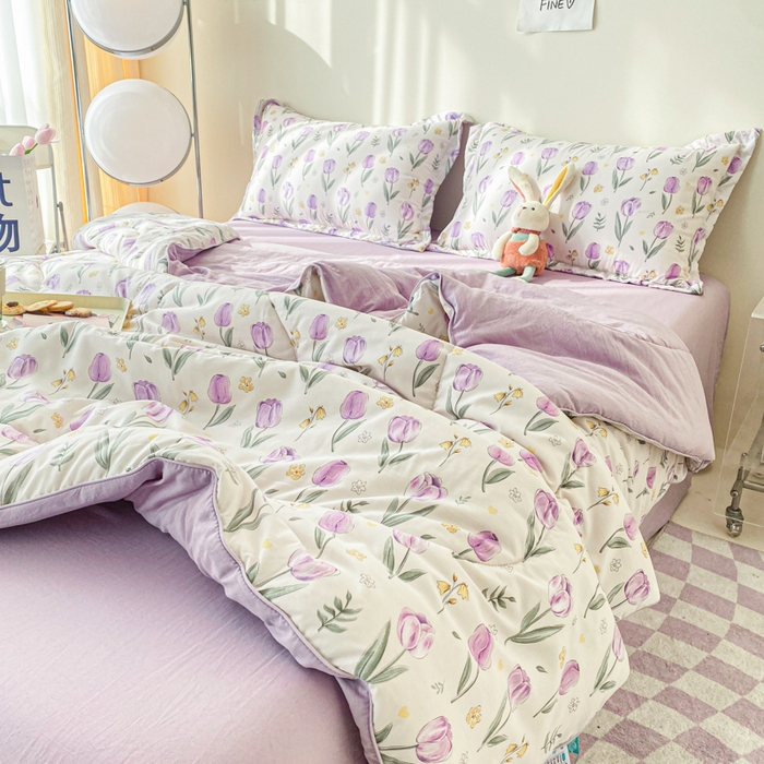 91家纺网 家纺一手货源 找家纺 梵克保罗 2025新款水洗棉糯小棉夏被夏被四件套四季被春秋被单人学生双人被子被芯 香芋紫