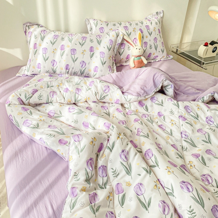 91家纺网 家纺一手货源 找家纺 梵克保罗 2025新款水洗棉糯小棉夏被夏被四件套四季被春秋被单人学生双人被子被芯 香芋紫