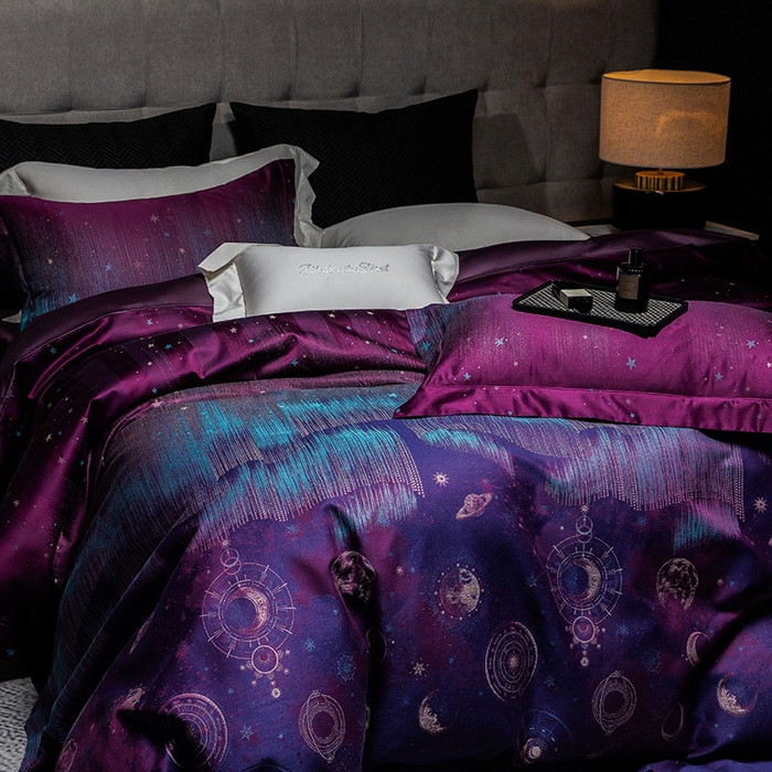 91家纺网 家纺一手货源 找家纺 黑白森林 2025新款100S全棉纯棉双股色经色纬大提花四件套 璀璨星河