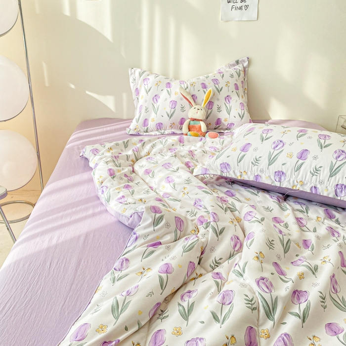 91家纺网 家纺一手货源 找家纺 梵克保罗 2025新款水洗棉糯小棉夏被夏被四件套四季被春秋被单人学生双人被子被芯 香芋紫