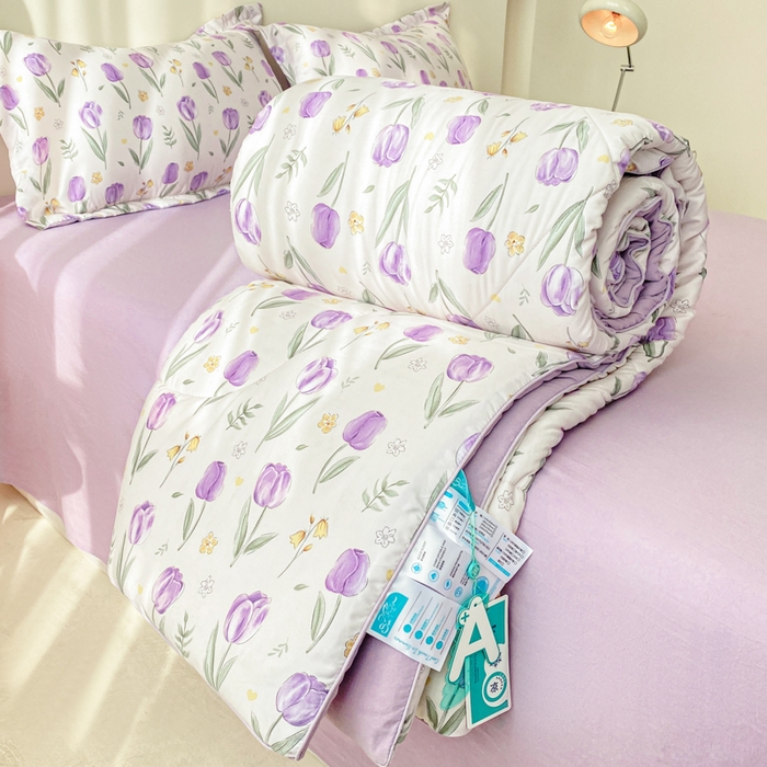 91家纺网 家纺一手货源 找家纺 梵克保罗 2025新款水洗棉糯小棉夏被夏被四件套四季被春秋被单人学生双人被子被芯 香芋紫