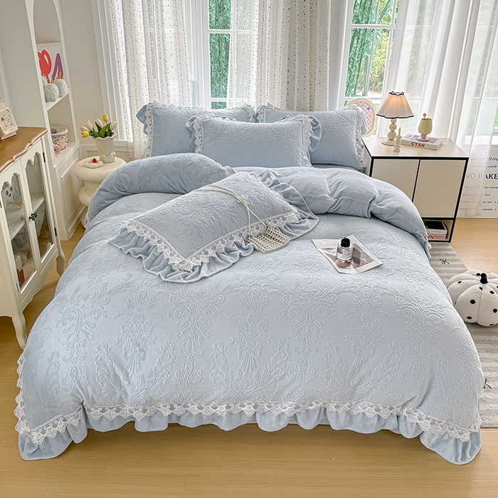 91家纺网 家纺一手货源 找家纺 锦格家纺 2024新款A类高克重牛奶绒四件套 艾洛薇【天蓝】