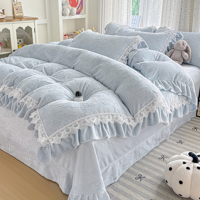 锦格家纺 2024新款A类高克重牛奶绒四件套 艾洛薇【天蓝】