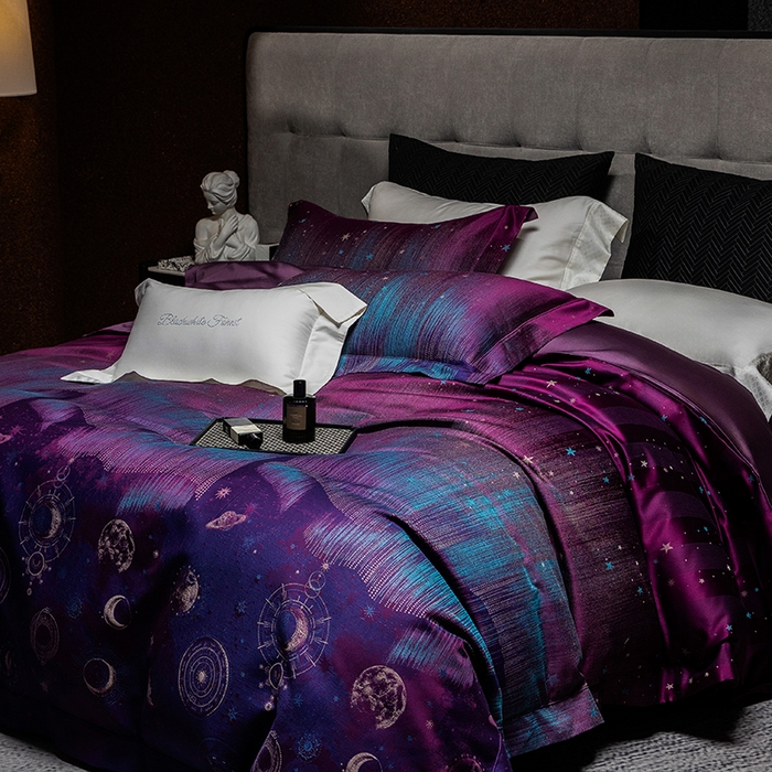 91家纺网 家纺一手货源 找家纺 黑白森林 2025新款100S全棉纯棉双股色经色纬大提花四件套 璀璨星河