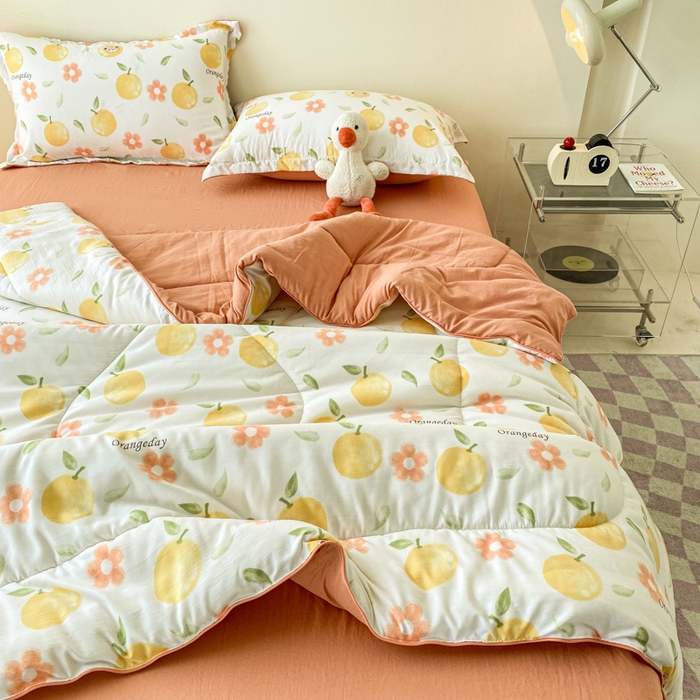 91家纺网 家纺一手货源 找家纺 梵克保罗 2025新款水洗棉糯小棉夏被夏被四件套四季被春秋被单人学生双人被子被芯 心想事橙