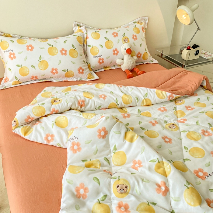 91家纺网 家纺一手货源 找家纺 梵克保罗 2025新款水洗棉糯小棉夏被夏被四件套四季被春秋被单人学生双人被子被芯 心想事橙