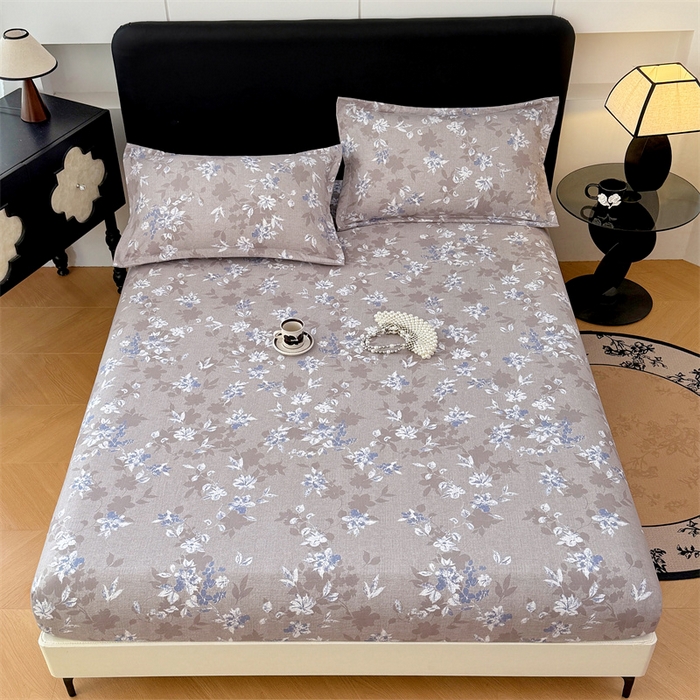 91家纺网 家纺一手货源 找家纺 梦舒羽 2025新款原麻床笠机洗家用防滑透气四季款床罩床垫床单保护套 漫步花丛-蓝