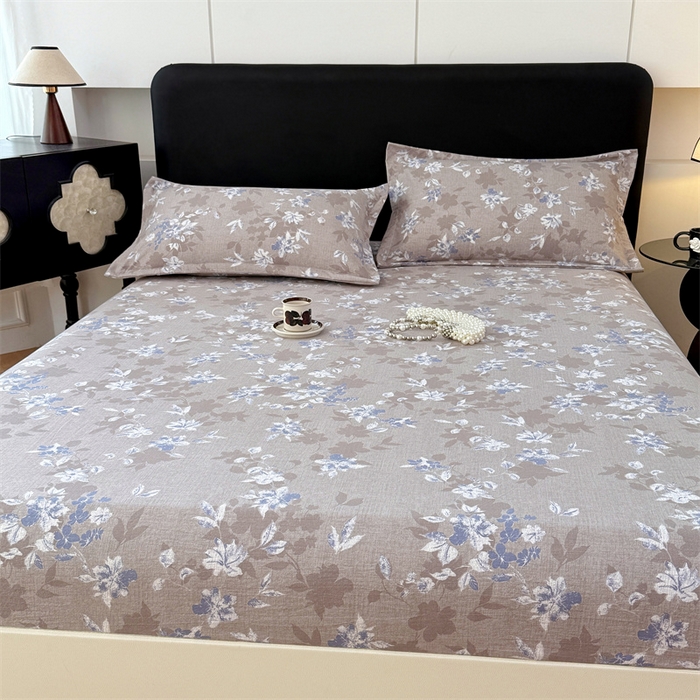 91家纺网 家纺一手货源 找家纺 梦舒羽 2025新款原麻床笠机洗家用防滑透气四季款床罩床垫床单保护套 漫步花丛-蓝