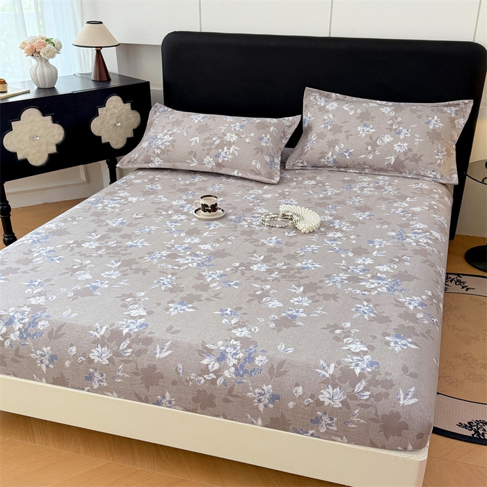 91家纺网 家纺一手货源 找家纺 梦舒羽 2025新款原麻床笠机洗家用防滑透气四季款床罩床垫床单保护套 漫步花丛-蓝
