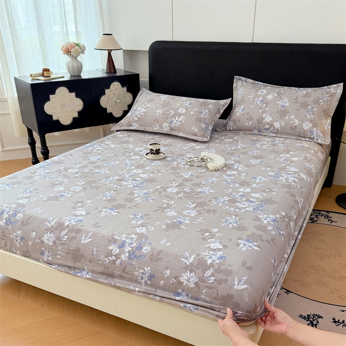 91家纺网 家纺一手货源 找家纺 梦舒羽 2025新款原麻床笠机洗家用防滑透气四季款床罩床垫床单保护套 漫步花丛-蓝