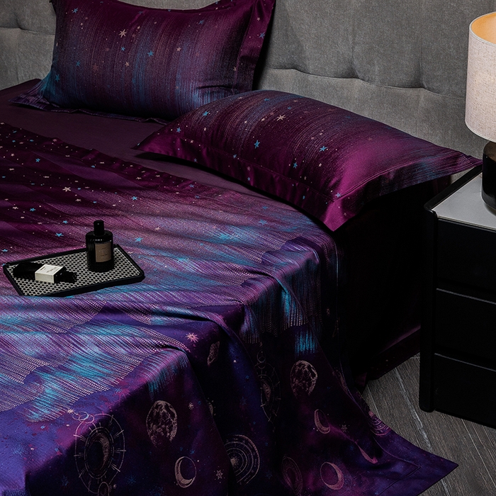 91家纺网 家纺一手货源 找家纺 黑白森林 2025新款100S全棉纯棉双股色经色纬大提花四件套 璀璨星河