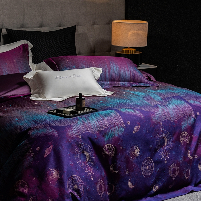 91家纺网 家纺一手货源 找家纺 黑白森林 2025新款100S全棉纯棉双股色经色纬大提花四件套 璀璨星河