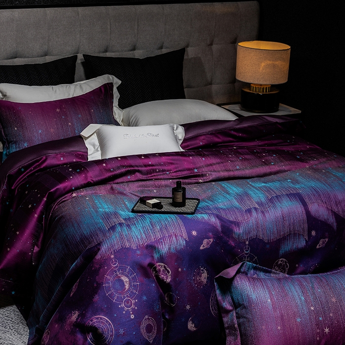 91家纺网 家纺一手货源 找家纺 黑白森林 2025新款100S全棉纯棉双股色经色纬大提花四件套 璀璨星河