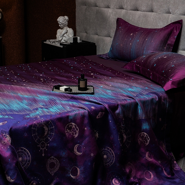 91家纺网 家纺一手货源 找家纺 黑白森林 2025新款100S全棉纯棉双股色经色纬大提花四件套 璀璨星河