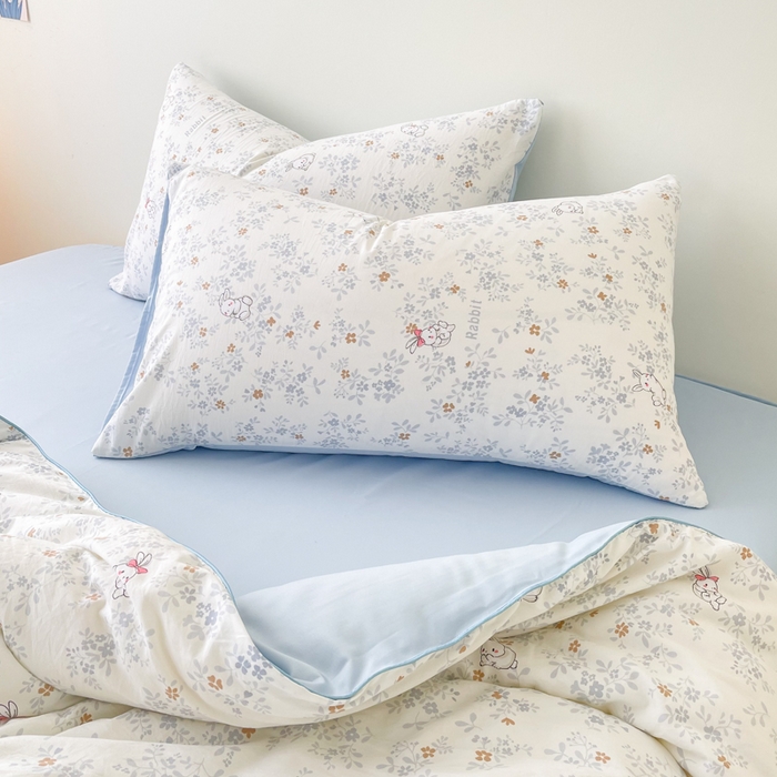 91家纺网 家纺一手货源 找家纺 梵克保罗 2025新款水洗棉糯小棉夏被夏被四件套四季被春秋被单人学生双人被子被芯 叶子小兔