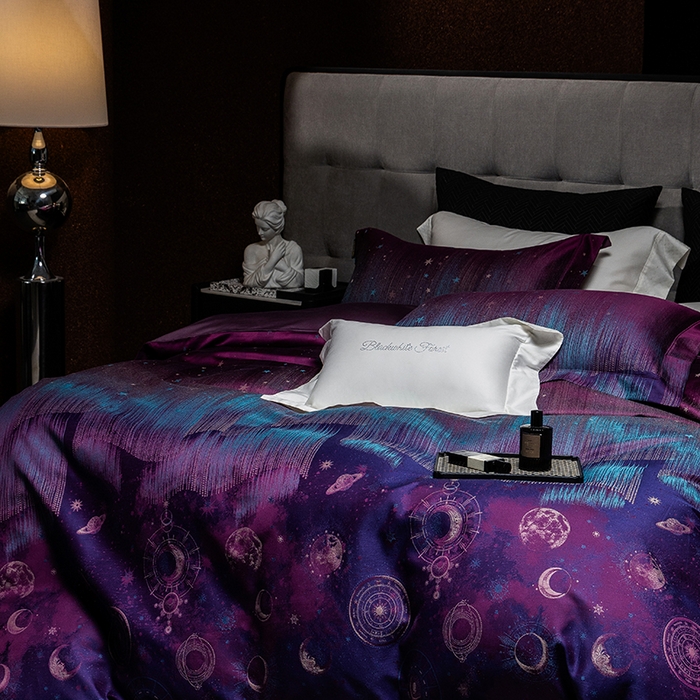 91家纺网 家纺一手货源 找家纺 黑白森林 2025新款100S全棉纯棉双股色经色纬大提花四件套 璀璨星河