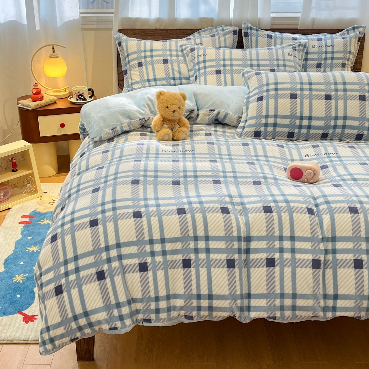 91家纺网 家纺一手货源 找家纺 寻米 2025新款高克重加厚保暖牛奶绒四件套-第一批 蓝色恋人