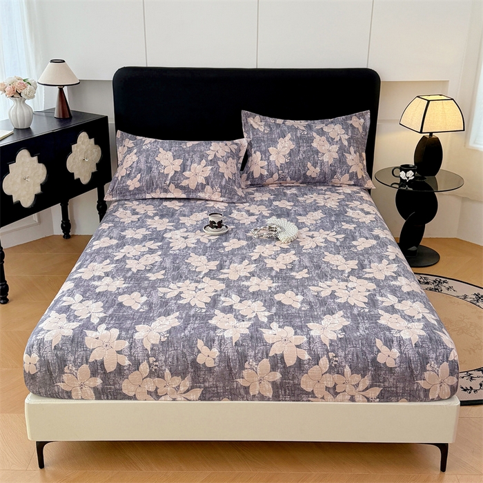 91家纺网 家纺一手货源 找家纺 梦舒羽 2025新款原麻床笠机洗家用防滑透气四季款床罩床垫床单保护套 陌上花开-咖