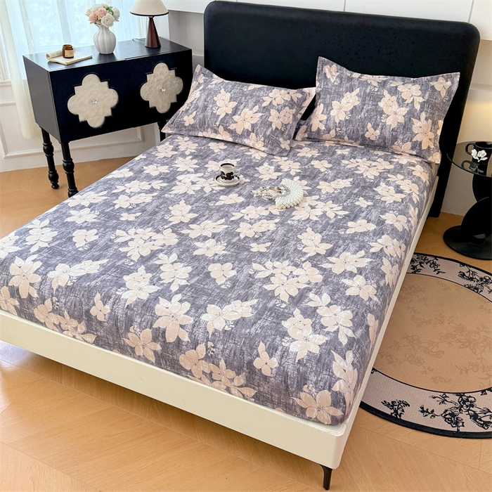 91家纺网 家纺一手货源 找家纺 梦舒羽 2025新款原麻床笠机洗家用防滑透气四季款床罩床垫床单保护套 陌上花开-咖