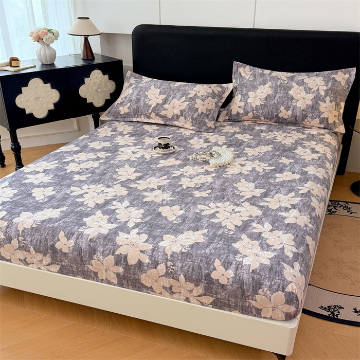 91家纺网 家纺一手货源 找家纺 梦舒羽 2025新款原麻床笠机洗家用防滑透气四季款床罩床垫床单保护套 陌上花开-咖