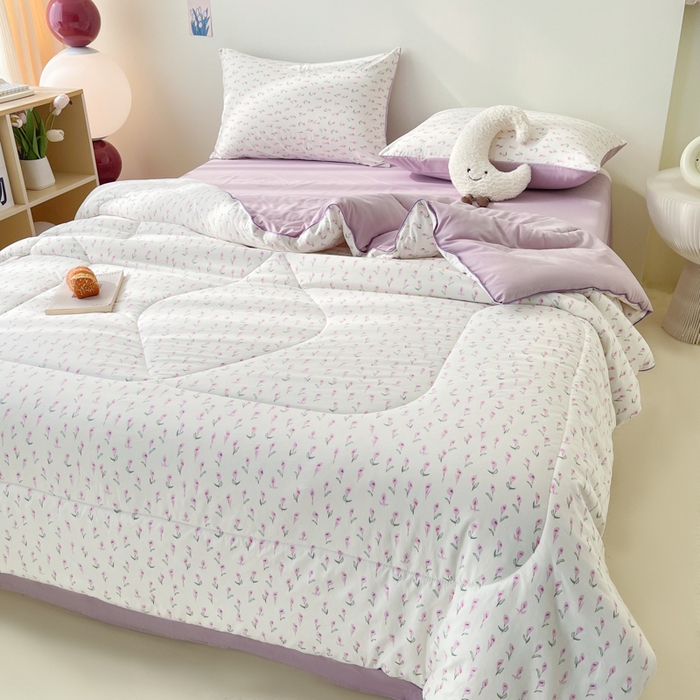 91家纺网 家纺一手货源 找家纺 梵克保罗 2025新款水洗棉糯小棉夏被夏被四件套四季被春秋被单人学生双人被子被芯 郁金香花海