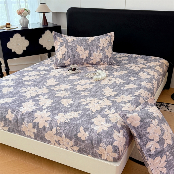 91家纺网 家纺一手货源 找家纺 梦舒羽 2025新款原麻床笠机洗家用防滑透气四季款床罩床垫床单保护套 陌上花开-咖