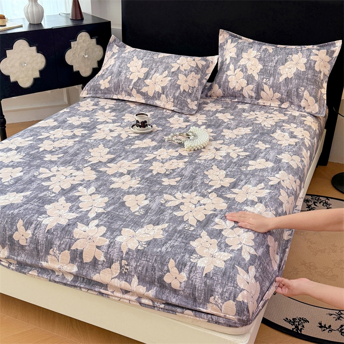 91家纺网 家纺一手货源 找家纺 梦舒羽 2025新款原麻床笠机洗家用防滑透气四季款床罩床垫床单保护套 陌上花开-咖