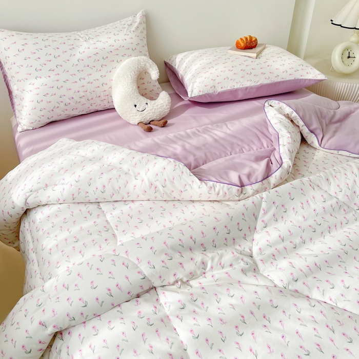 91家纺网 家纺一手货源 找家纺 梵克保罗 2025新款水洗棉糯小棉夏被夏被四件套四季被春秋被单人学生双人被子被芯 郁金香花海