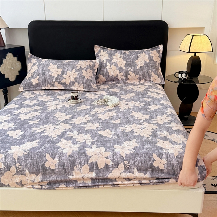 91家纺网 家纺一手货源 找家纺 梦舒羽 2025新款原麻床笠机洗家用防滑透气四季款床罩床垫床单保护套 陌上花开-咖