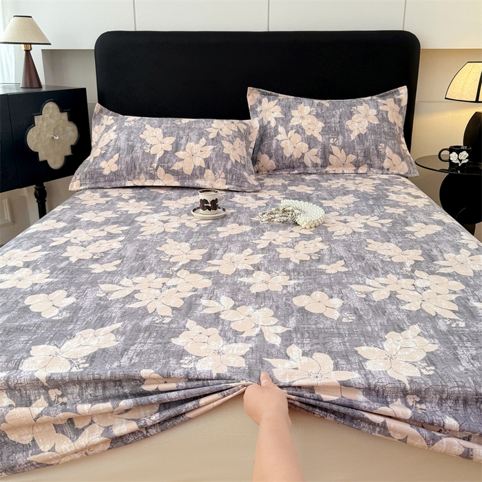 梦舒羽 2025新款原麻床笠机洗家用防滑透气四季款床罩床垫床单保护套 陌上花开-咖