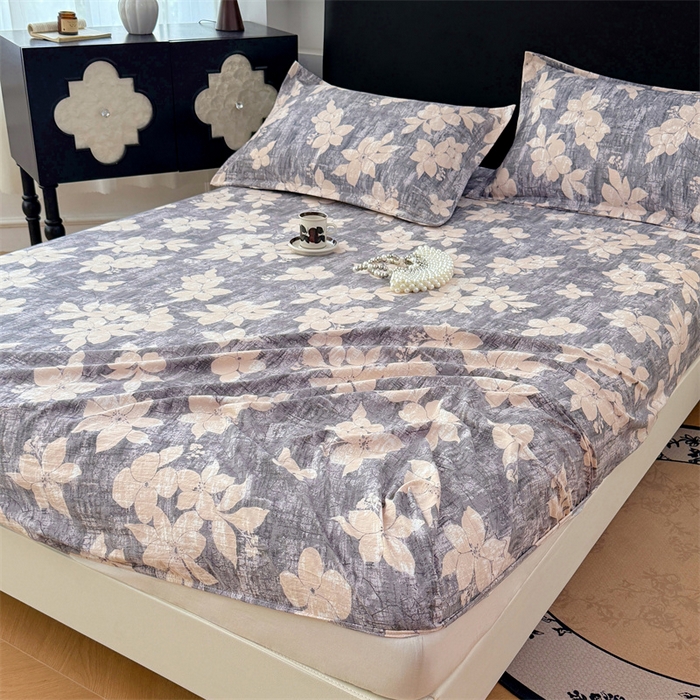 91家纺网 家纺一手货源 找家纺 梦舒羽 2025新款原麻床笠机洗家用防滑透气四季款床罩床垫床单保护套 陌上花开-咖