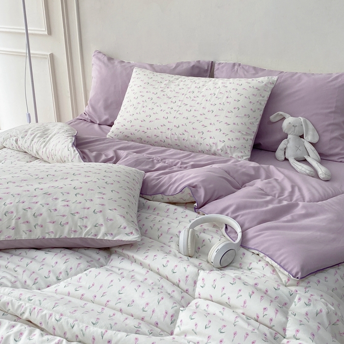 91家纺网 家纺一手货源 找家纺 梵克保罗 2025新款水洗棉糯小棉夏被夏被四件套四季被春秋被单人学生双人被子被芯 郁金香花海