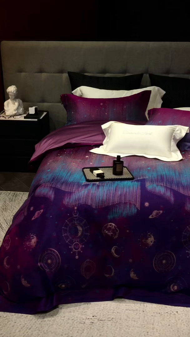 91家纺网 家纺一手货源 找家纺 黑白森林 2025新款100S全棉纯棉双股色经色纬大提花四件套 璀璨星河