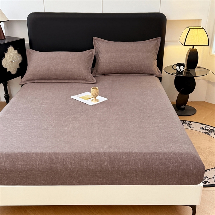 91家纺网 家纺一手货源 找家纺 梦舒羽 2025新款原麻床笠机洗家用防滑透气四季款床罩床垫床单保护套 慕斯咖