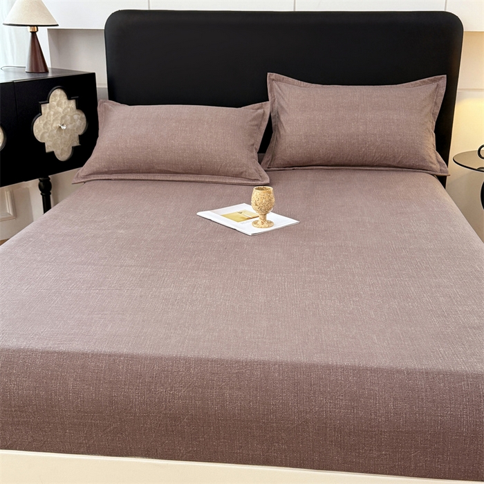 91家纺网 家纺一手货源 找家纺 梦舒羽 2025新款原麻床笠机洗家用防滑透气四季款床罩床垫床单保护套 慕斯咖