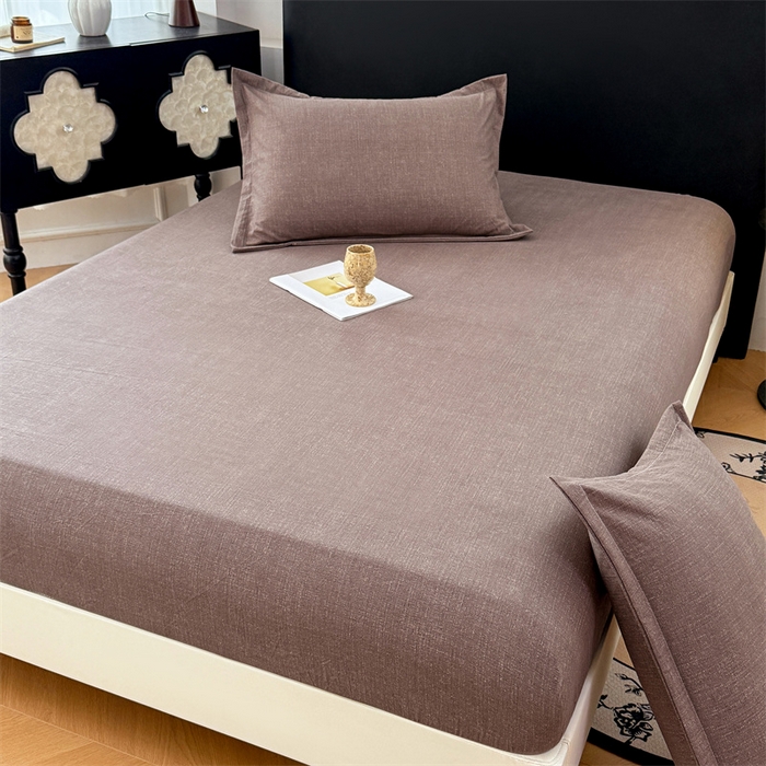 91家纺网 家纺一手货源 找家纺 梦舒羽 2025新款原麻床笠机洗家用防滑透气四季款床罩床垫床单保护套 慕斯咖