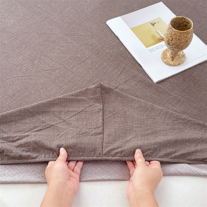 91家纺网 家纺一手货源 找家纺 梦舒羽 2025新款原麻床笠机洗家用防滑透气四季款床罩床垫床单保护套 慕斯咖